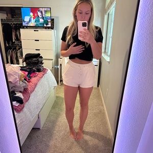 Yellow high waisted ribbed sweat shorts